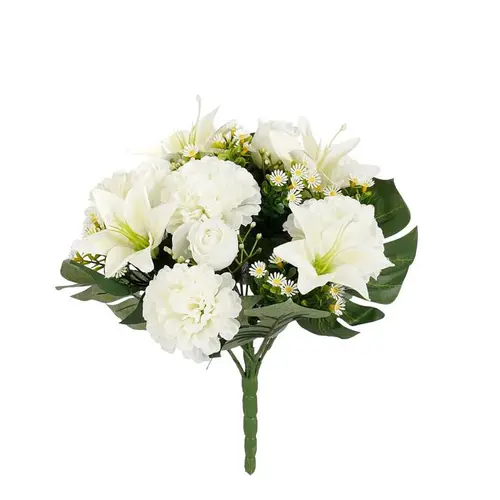 Jardin & pratique:Bouquet artificiel de Zinnia et Lys crème - Ø 30 x H 34 cm