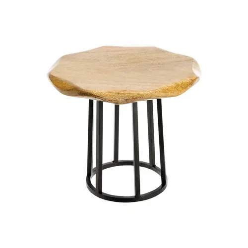 Facile à intégrer au jardin:Porte-plante dentelé en bois de manguier et métal noir petit modèle - Ø 25 x H 20 cm