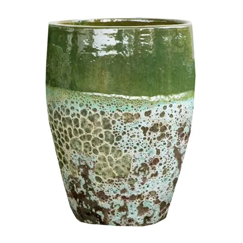 Idée au jardin：Jarre en grès émaillé fait-main coloris vert Poterie du Bousquet Léon - Ø 30 x H 44 cm