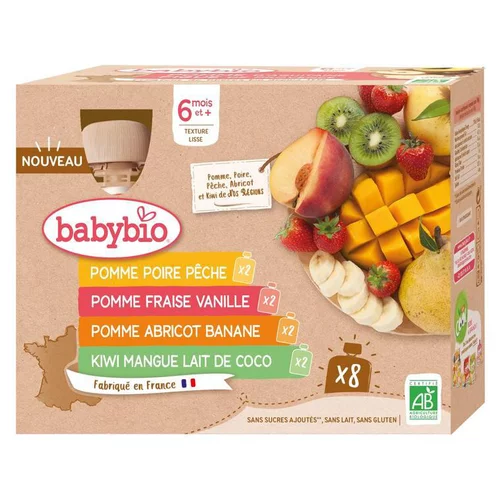 Jardin loisirs:Gourdes pour bébé dès 6 mois aux fruits Babybio multipack – 8 x 90 g