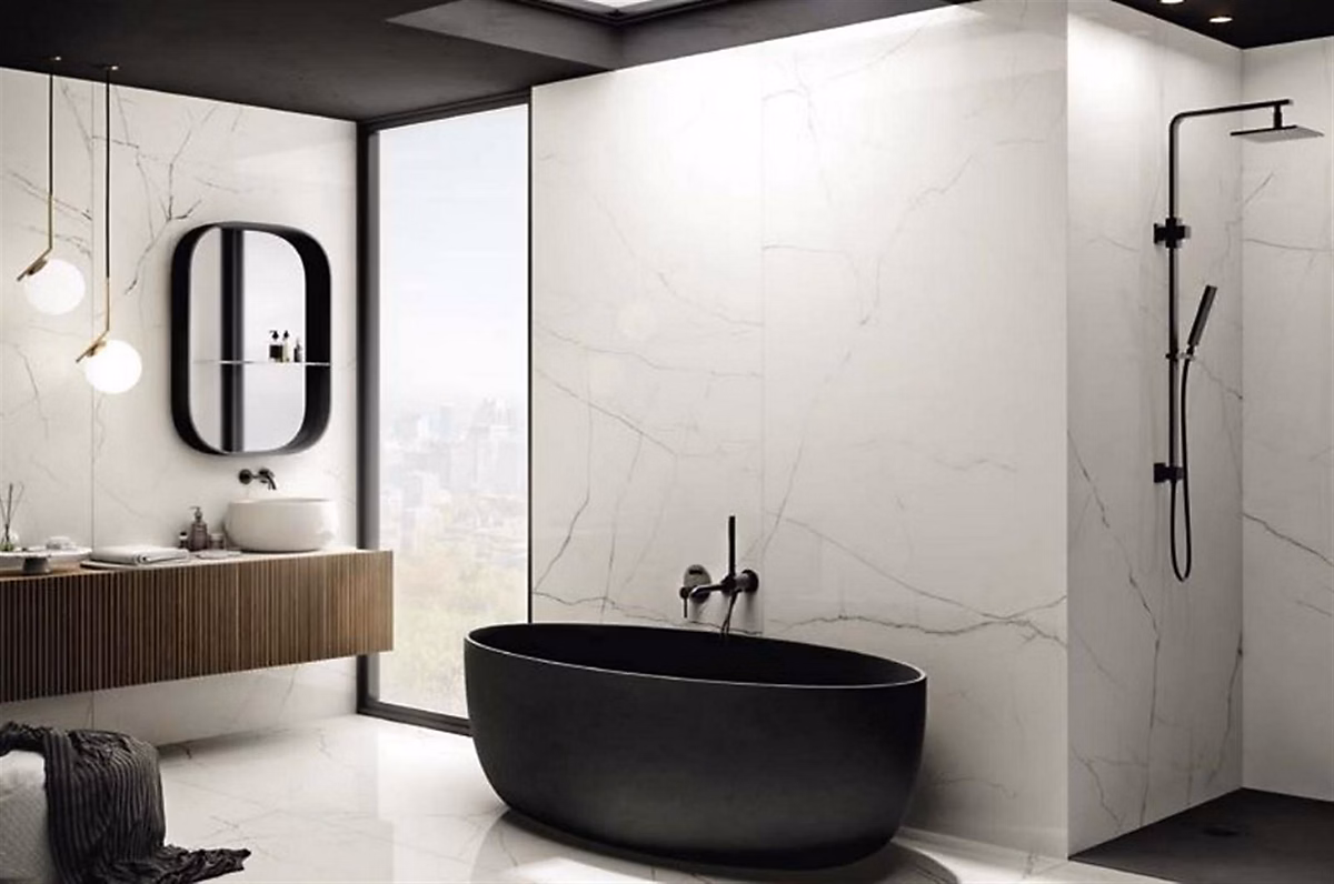 Carrelage effet marbre sol /mur intérieur THE ROOM 60 × 120 cm – Bianco Lappatto