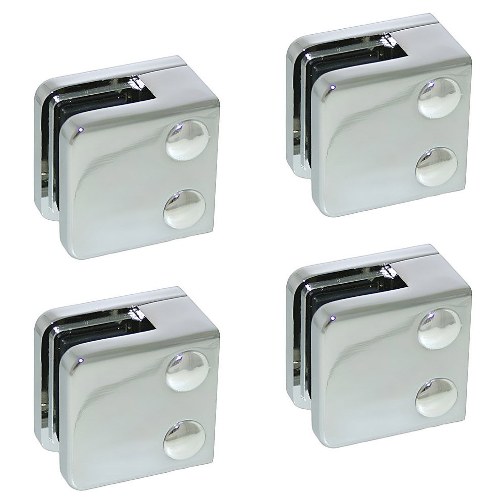 4 x Pince à verre plate modèle 01 – Ep. verre 8 | 76 mm | Zamak chromé brillant