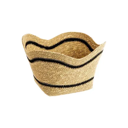 Le compagnon de vos extérieurs：Corbeille tulipe en osier naturel rayé noir petit modèle - 24 x 24 x 16 cm