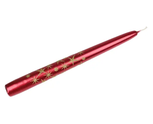 Sélection nature：Bougie flambeau coloris rouge métal à motif étoiles Noël 2025 - Ø 2,4 x H 24 cm