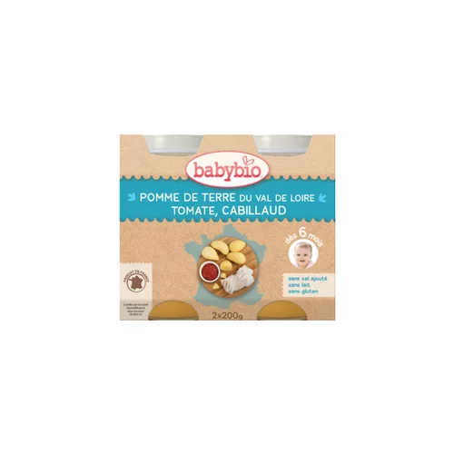 Une solution adaptée au jardin：Menu du jour pomme de terre et cabillaud sauvage Babybio 2 x 200 g