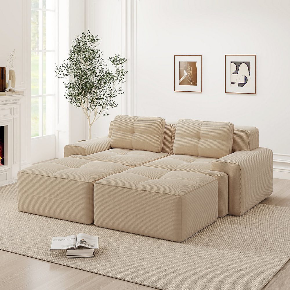 Canapé modulaire en U – 2 places,beige, confortable, sans montage