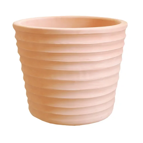 Malin extérieur:Pot conique en terre cuite coloris beige Poterie du Bousquet Strié - Ø 55 x H 46 cm