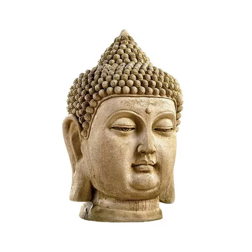 Conçu pour vos extérieurs:Statue en pierre reconstituée beige finition patinée Hairie Grandon Tête de bouddha grand modèle - 60 cm