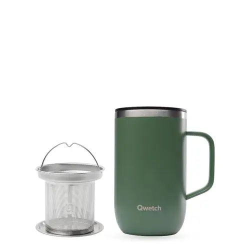 Confort nature：Mug isotherme en inox recyclé Qwetch Active Matt kaki - 470 ml