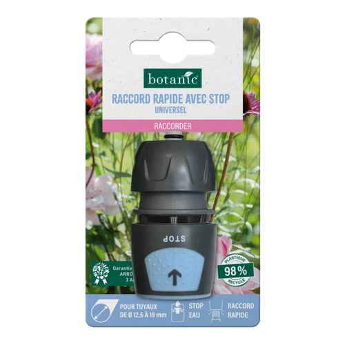 Bien utile au jardin:Raccord rapide avec stop universel botanic® pour tuyaux Ø 12,5 à 19 mm