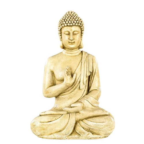 Bien pour le jardin：Statue en béton coulé beige aspect pierre vieillie Hairie Grandon Bouddha hindou moyen modèle - 40,5 cm