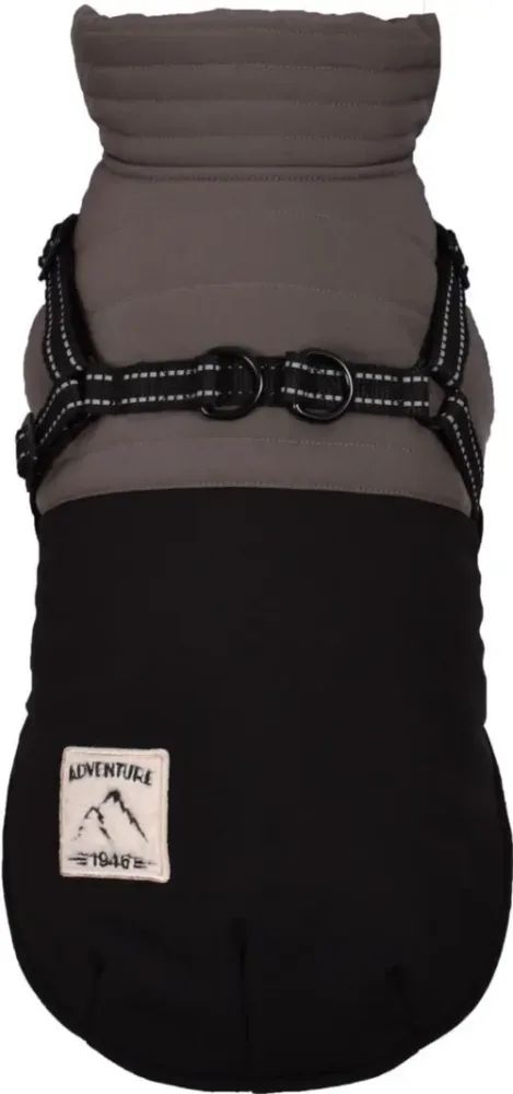 Jardin en extérieur：Manteau pour chien coloris noir avec harnais et sangle réfléchissante Bobby Tour - Taille 25XS