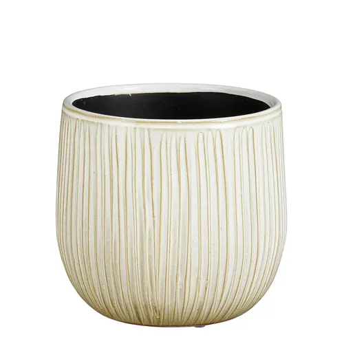 Jardin en pratique:Pot rond cannelé coloris beige en céramique Pablo Mica Decorations - 19 x Ø 21 cm