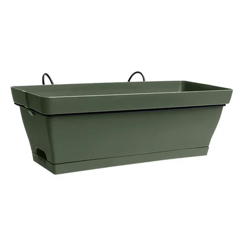 Équipement pour le jardin：Jardinière avec soucoupe clipsée en plastique recyclé vert kaki et support métal Poetic Roméo - 50 cm
