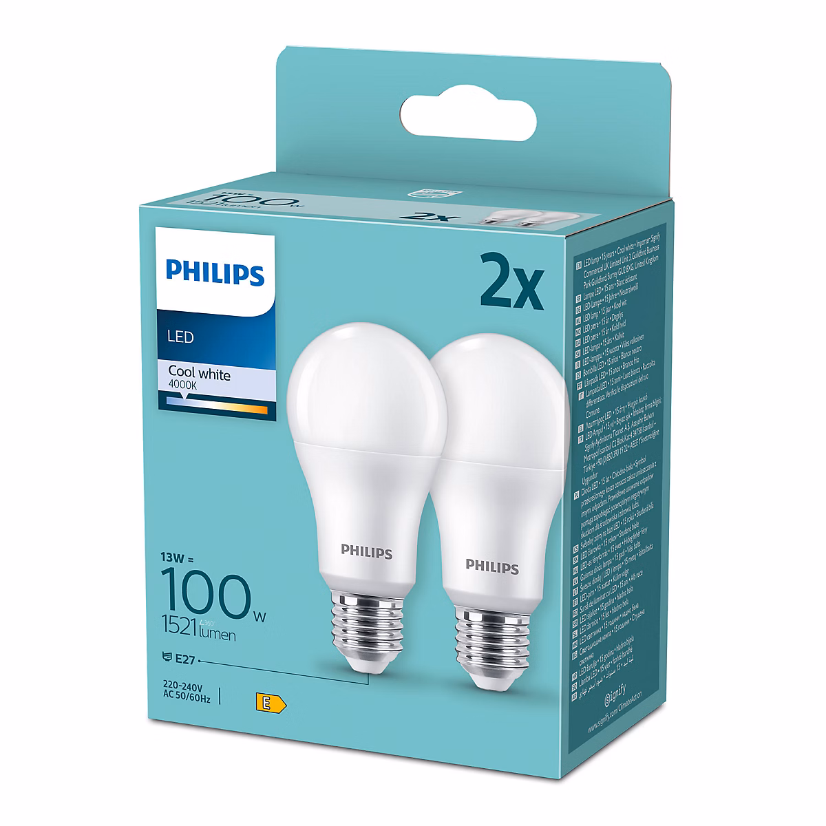 2 ampoules LED E27 dépoli 1521 lm blanc froid 13 W Philips – Réf. ORAFVUQVH6153549836