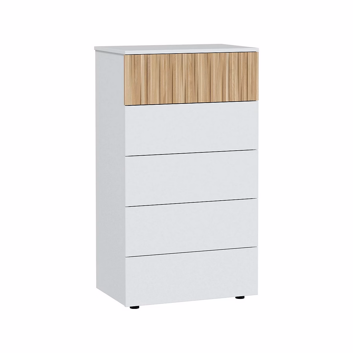 Commode Wynne – commode à 5 tiroirs | commode pour la chambre | commode moderne | 61x40h109 cm | blanc et chêne