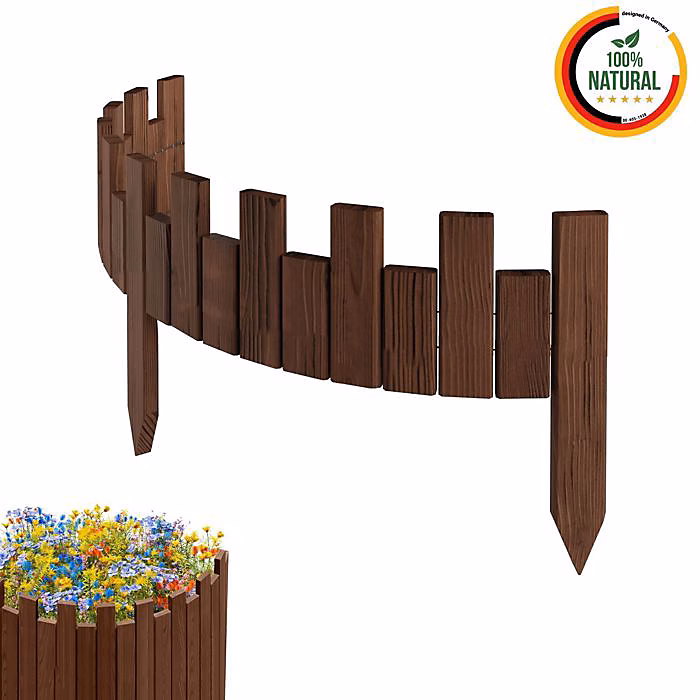 Bordure de jardin – FLORA4 | 100 cm x 15 cm | Bois de pin | Marron | Design en dents de scie