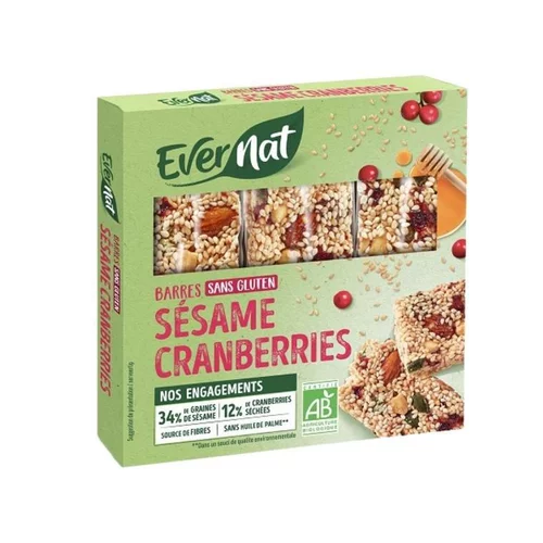 Sélection extérieur：Barres sesame et cranberries 75 g EVERNAT