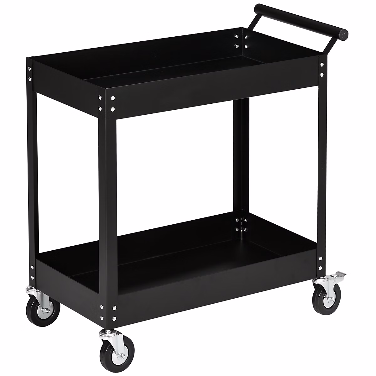 Chariot desserte d'atelier en acier 2 plateaux sur roulettes avec poignée – charge max. 150 kg, 84, 5 × 38 × 84 cm noir