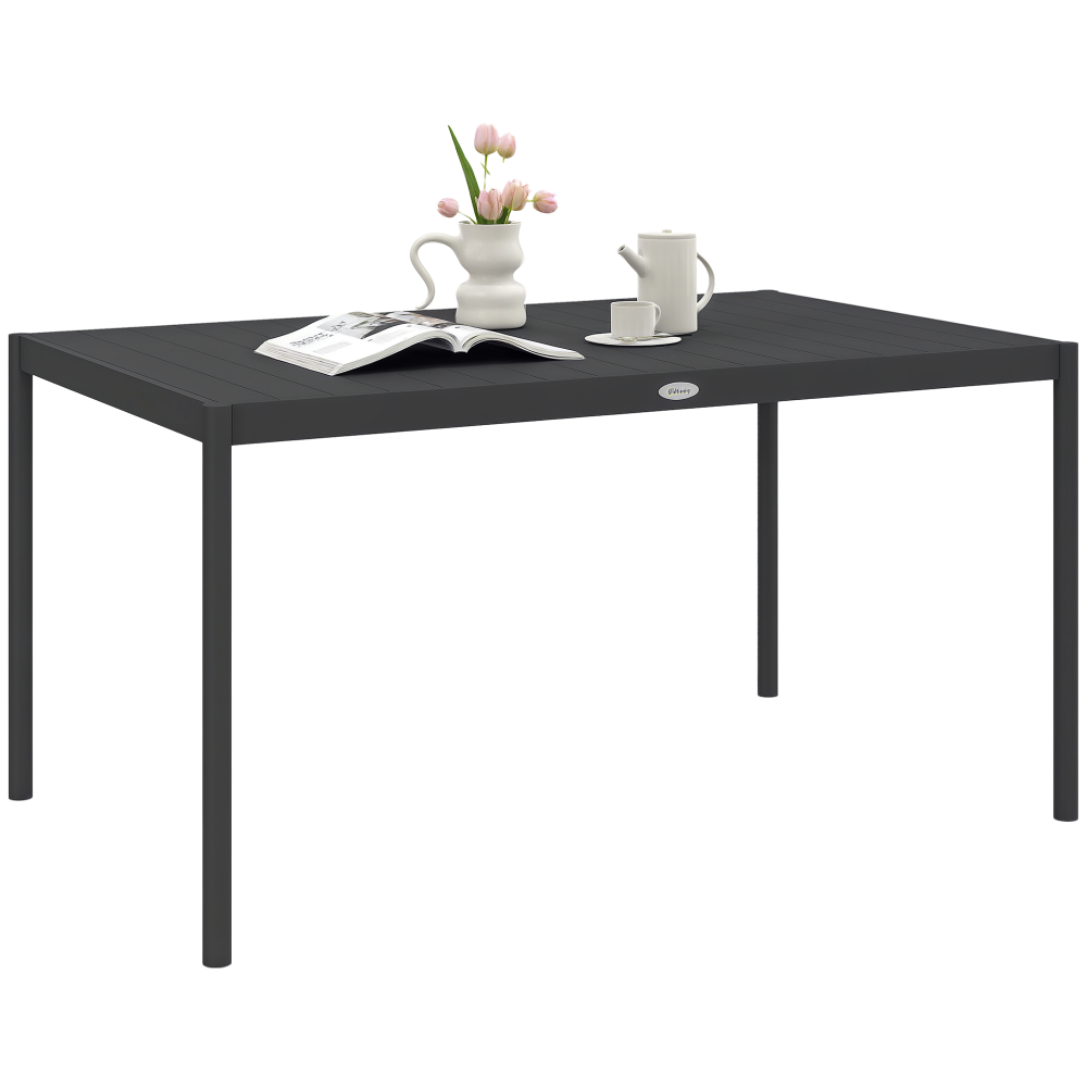 Table de jardin rectangulaire pour 6 personnes en aluminium plateau à lattes dim. 145L x 90l x 74H cm gris