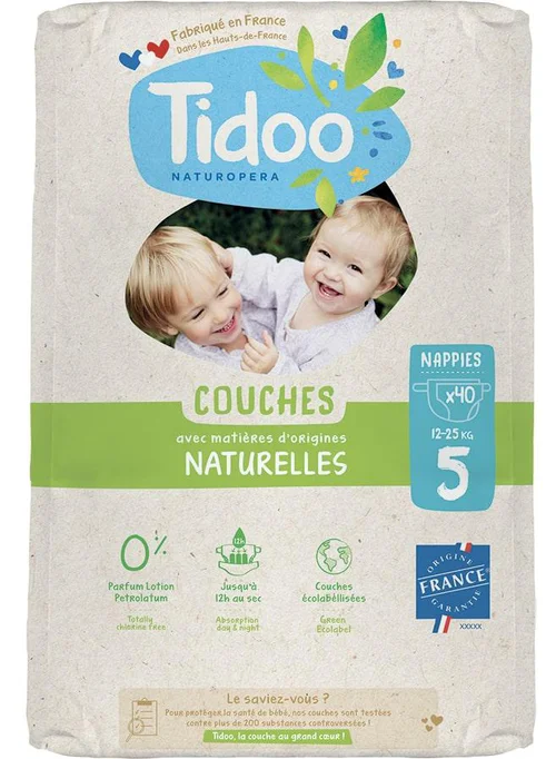 Esprit végétal：Couches écologiques en sachet T5 (12-25kg) Tidoo, certifiées FSC® - 40 pièces