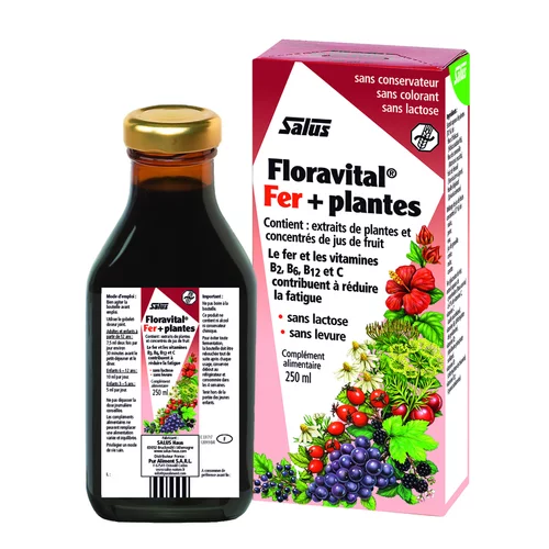 Essentiel extérieur:Floravital fer + plantes sans gluten formule liquide 250ml
