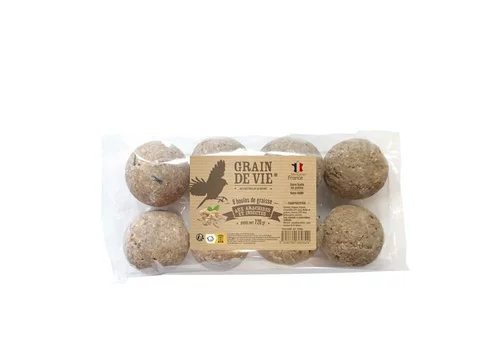 Confort nature:Lot de 8 boules de graisse aux arachides et insectes pour oiseaux Grain de Vie - 720 g