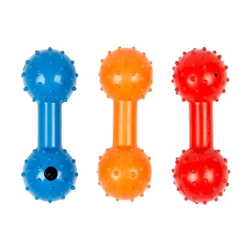 Pour compléter votre espace extérieur：Jouet pour chien en caoutchouc coloris multicolore haltère à mâcher Duvoplus Rubber Dumbell - 11 cm
