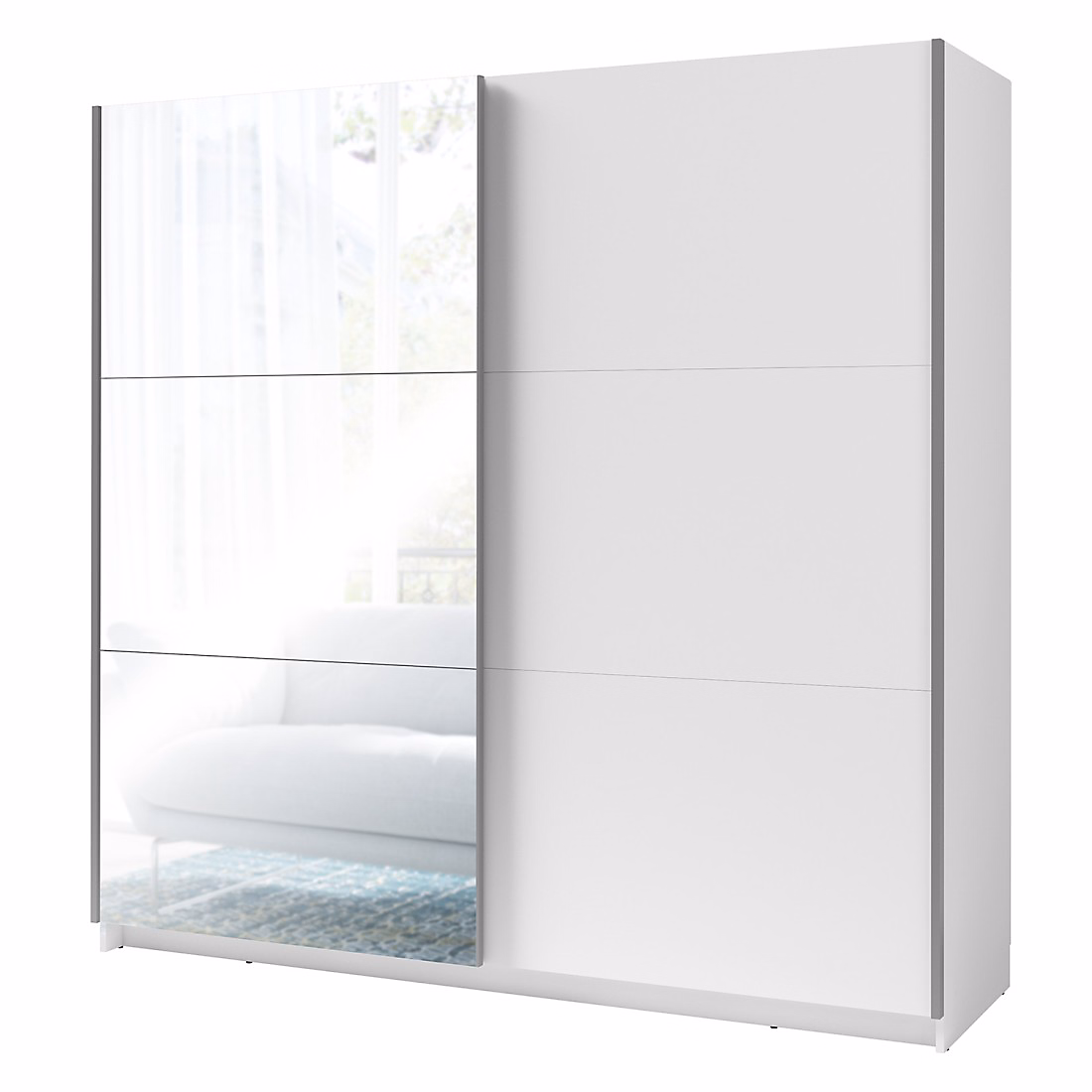 Armoire 2 portes coulissantes avec miroir – 150 cm | blanc alpin mat | collection ARSALA