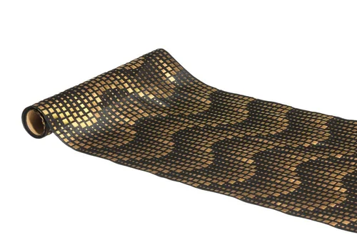 Extérieur solution:Chemin de table en tissu polyester noir et or Waves – 28 cm x 3 m
