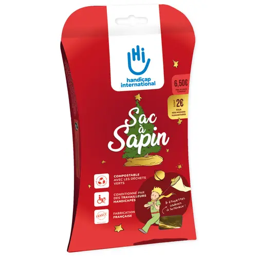 Jardin au quotidien:Sac à sapin compostable doré Handicap International - pour sapins jusqu'à 2 mètres