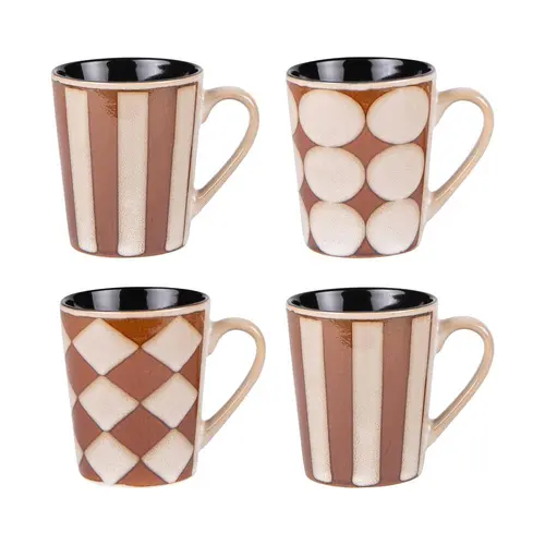 Facile pour le jardin：Coffret 4 mugs en grès beige et marron Shelby - 40 cl