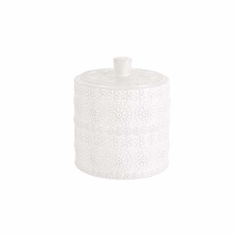 Boîte et support de rangement de salle de bains – Boite à cotons Porcelaine RELIEF Blanc Spirella