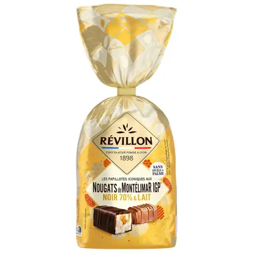 Jardin loisirs：Sachet de nougats de Montélimar IGP chocolat noir et chocolat au lait Révillon - 370 g