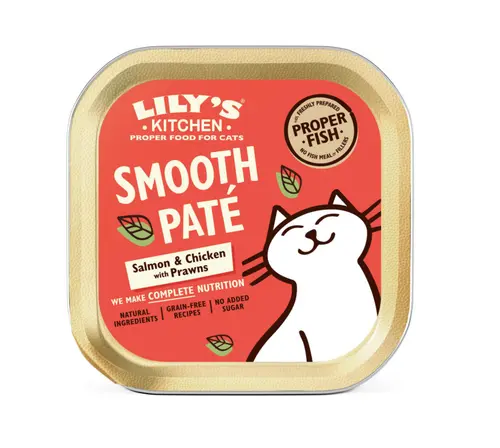Pour valoriser vos extérieurs:Terrine au saumon et poulet avec crevettes pour chat Lily’s Kitchen - 85 g