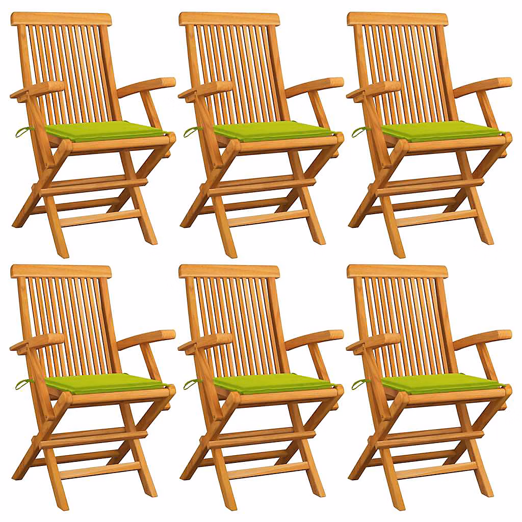 Chaises pliantes avec coussins vert vif – 6 pièces, en teck massif vidaXL