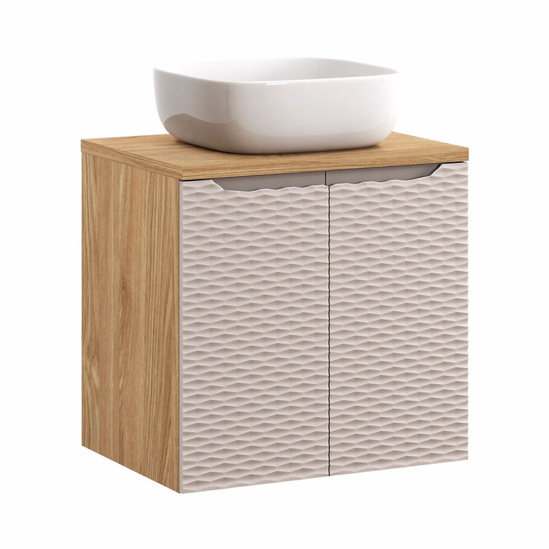 Ensemble de salle de bain YOKA beige : meuble sous vasque à placards 60 cm et plan vasque et vasque à poser – Réf. ETJDXOYUH9869464252