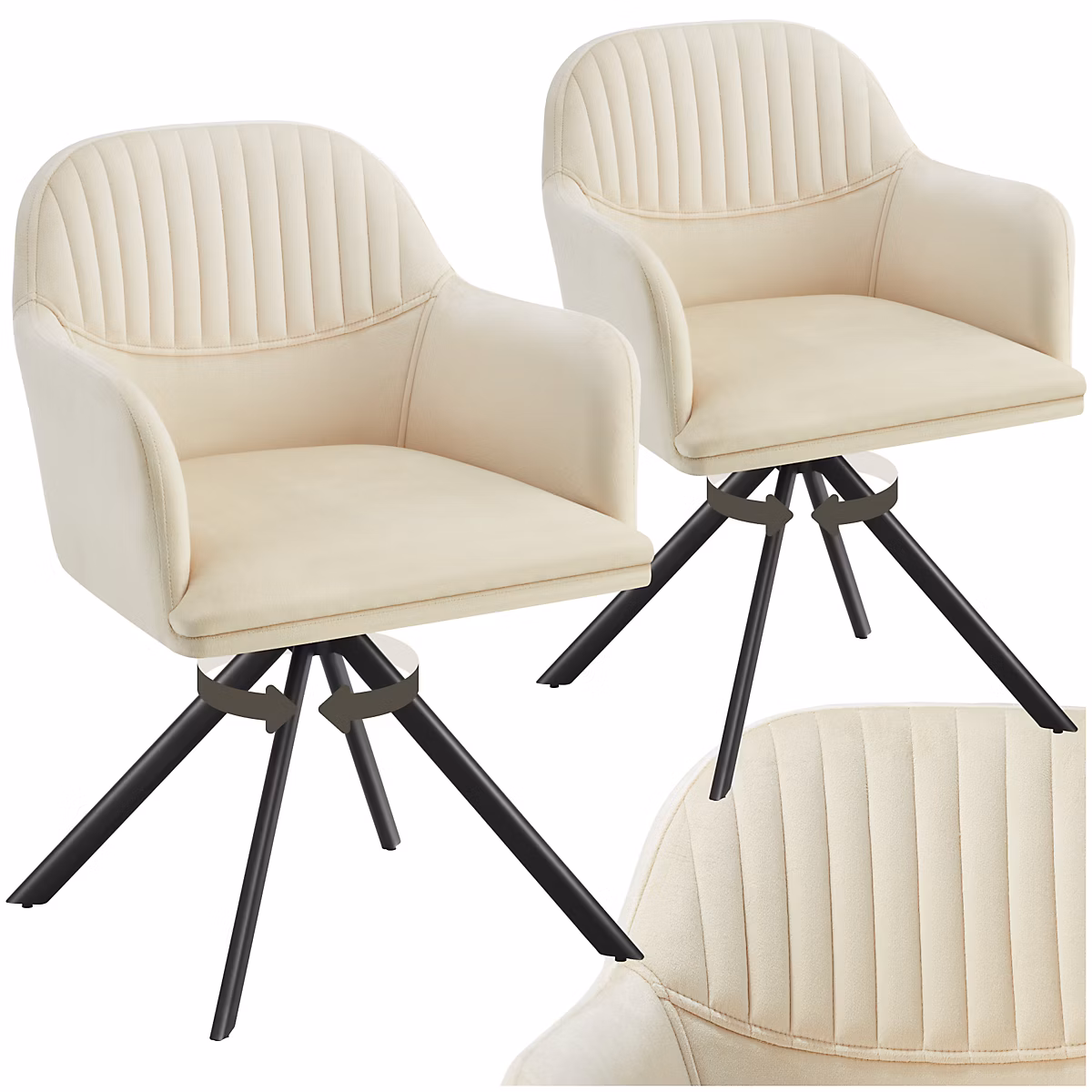 Chaise pivotante en velours rembourrée crème/noir – Réf. EYQFAXOMC0677457061