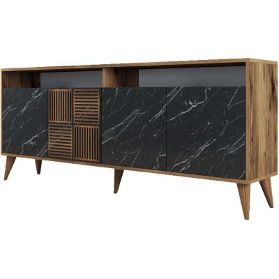 Buffet en aggloméré 4 portes Milan (Noyer et imitation marbre noir)