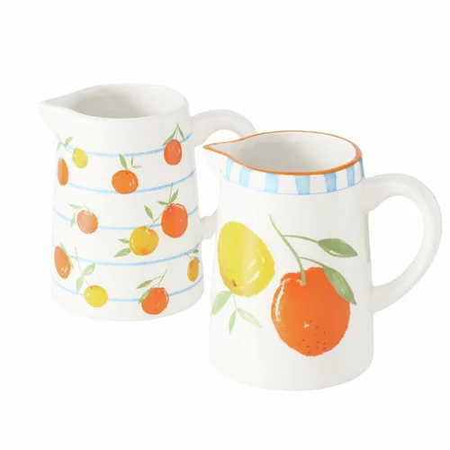 Qualité au jardin:Pichet en céramique blanc à motif fruits - 15 x 10 x 14 cm