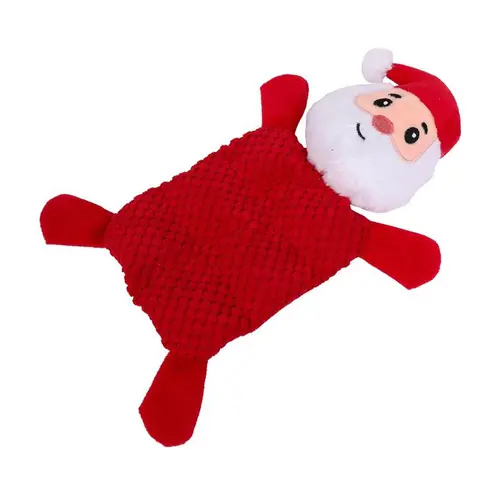Pour un jardin bien équipé：Peluche plate Père Noël pour chien avec sifflet coloris rouge Wouapy – 19,5 x 6,5 x 30 cm