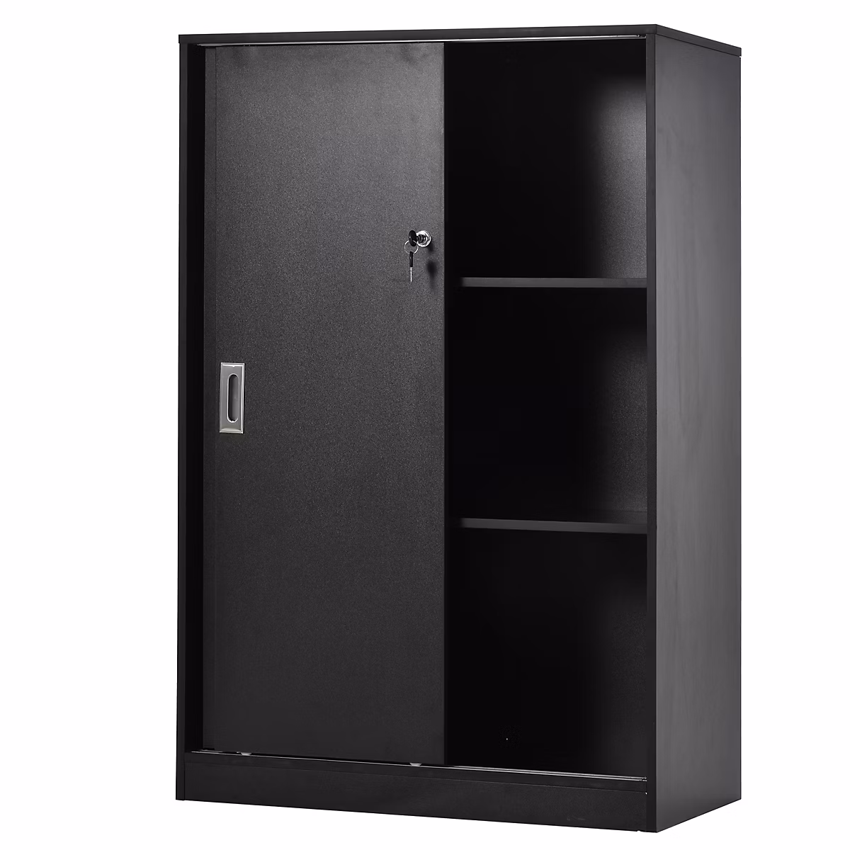 Armoire de bureau 2 portes coulissantes verrouillables dim. 80L x 40l x 120H cm 2 étagères panneaux particules noir – Réf. RDCRYKITC5948002005