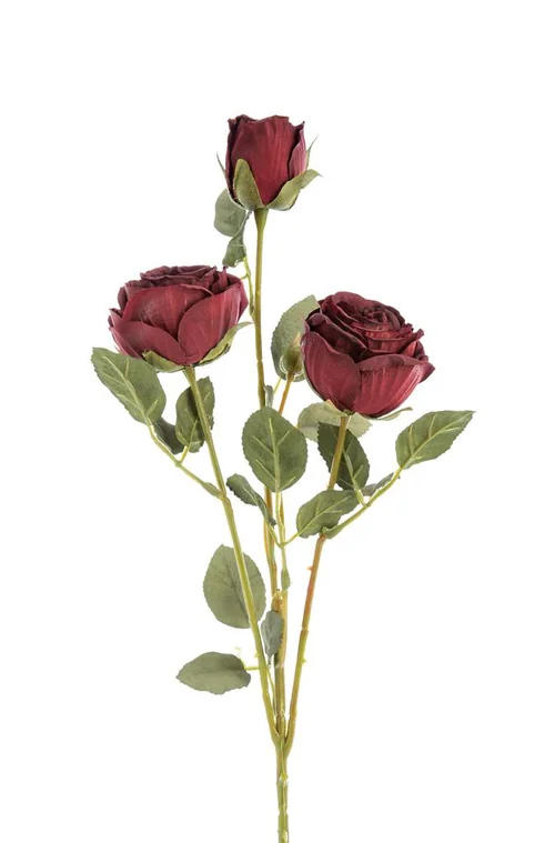 Pour compléter votre espace extérieur：Fleur artificielle en papier tige avec 3 roses en bouton coloris rouge - H 61 cm