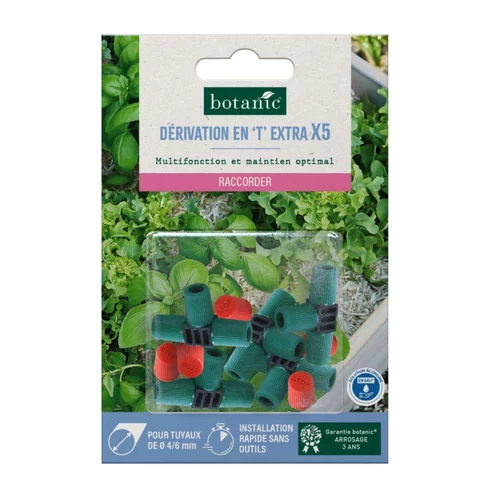 Pour vos espaces verts：5 tés extra + 5 bouchons extra Ø 4/6 mm botanic® - Arrosage goutte à goutte