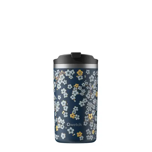 Déco extérieur：Travel mug isotherme en inox à motifs fleurs bleu nuit Qwetch - 350 ml