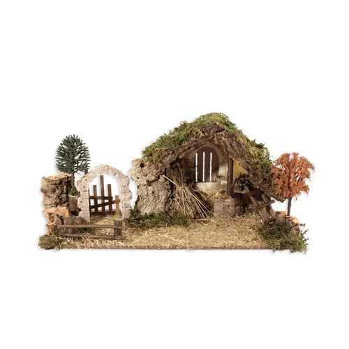Pour faciliter la vie dehors:Crèche Vide avec Arc et Arbres 55x25x20 cm Bois Multicolore
