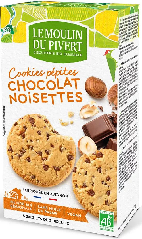Sélection pour votre jardin:Cookies bio aux pépites de chocolat et noisettes LE MOULIN DU PIVERT