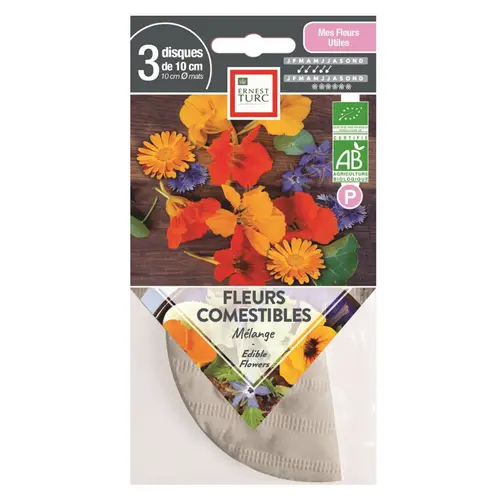 Pratique extérieur:Ronds présemés de fleurs comestibles bio série 5 Ernest Turc - les 3 ronds de 10 cm
