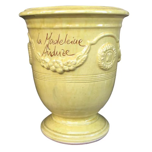 Style au jardin:Vase Anduze tradition jaune en terre cuite émaillée H 38 x Ø 43 cm