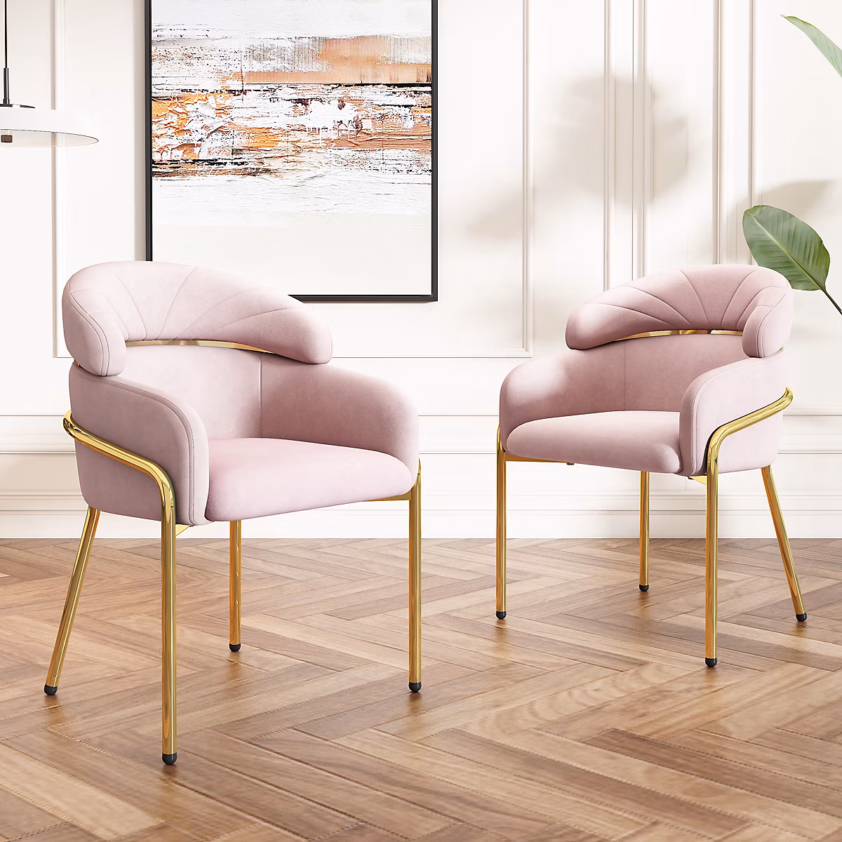 Chaises de Salle à Manger Lot de 2 – Chaises en Velours avec Pieds en Métal, Style Moderne pour Chambre ou Salon, Rose